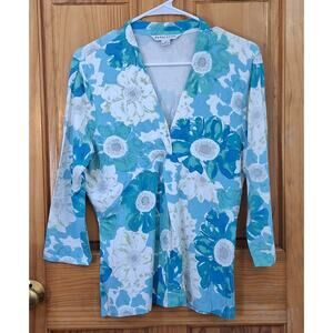 Pendleton Shirt Women's Medium Blue Floral Classic Lightweight Coastal Beach